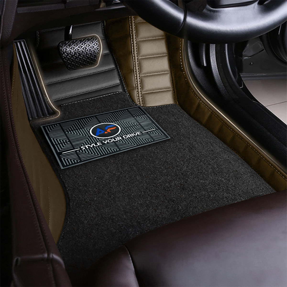 Autofurnish 9D Combination Custom Fitted Car Mats For Mercedes C200 2020 - Black SP-Coffee