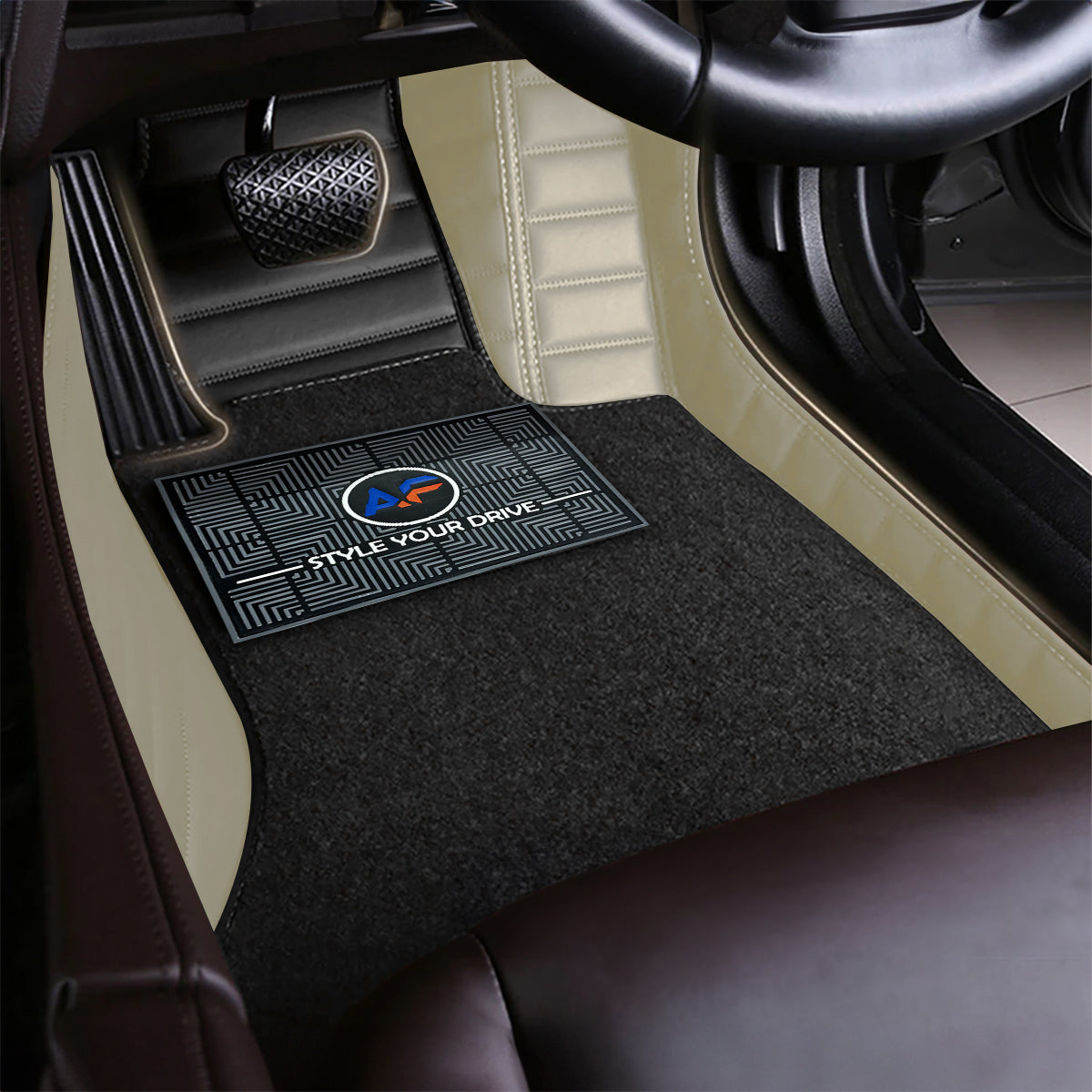 Autofurnish 9D Combination Custom Fitted Car Mats For Maruti Suzuki Fronx 2023 - Black HC-Beige