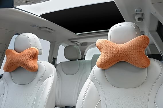 Autofurnish Plush ⍺-alpha Shaped Car Pillow Neck Rest (Plush-8881)-Set of Two