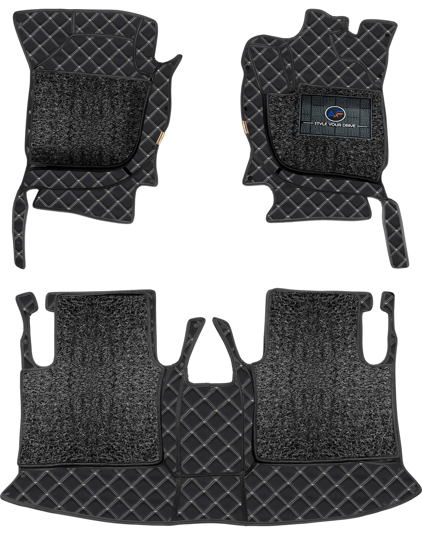 Mercedes GLE 43 AMG 2018-20-7D Luxury Car Mat, All Weather Proof, Anti-Skid, 100% Waterproof & Odorless with Unique Diamond Fish Design (24mm Luxury PU Leather, 2 Rows)