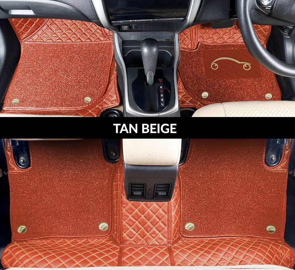 Volkswagen Taigun 2021 7D Prime Car Floor Mat, All Weather Proof, Elegant & Stylish, 100% Waterproof & Odorless, Anti-Skid (22mm PU Leather, 2 Rows)