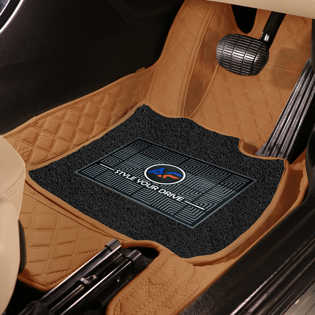 Ford Figo 2015-19-7D Luxury Car Mat, All Weather Proof, Anti-Skid, 100% Waterproof & Odorless with Unique Diamond Fish Design (24mm Luxury PU Leather, 2 Rows)